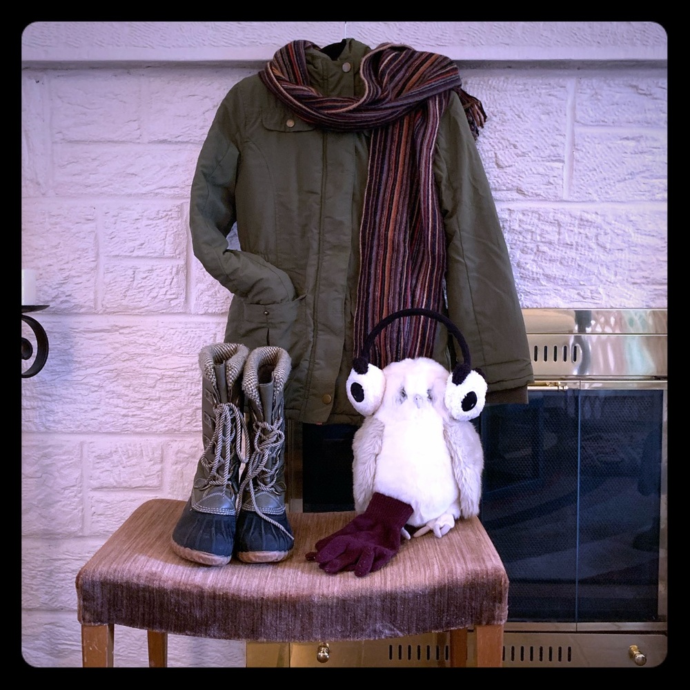 🎉HP! Cat & Jack XL 14/16 olive green & pink winter coat